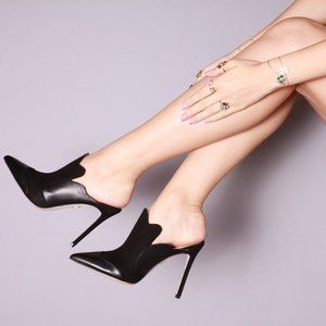 Hissa Haddad Stiletto Mule - Black Suede & Patent